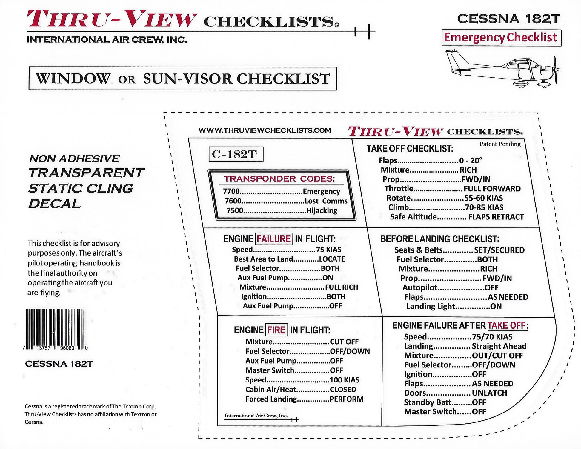 Thru-View Emergency Checklist - Cessna 182T