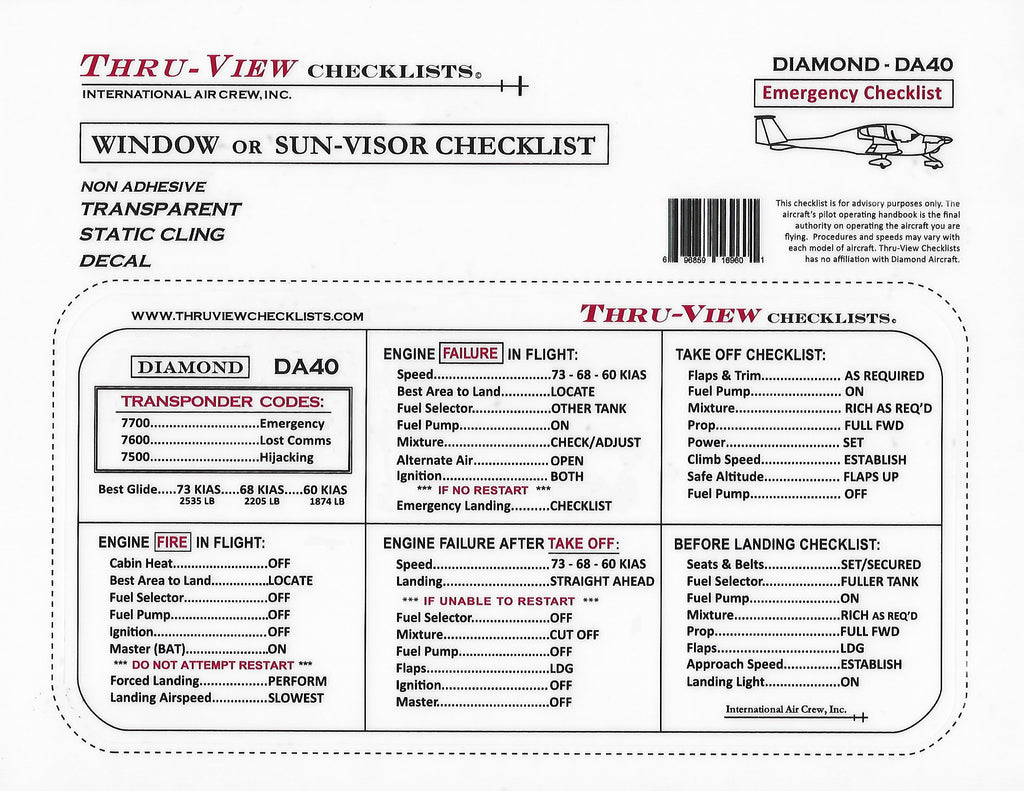 Thru-View Emergency Checklist - Diamond DA40