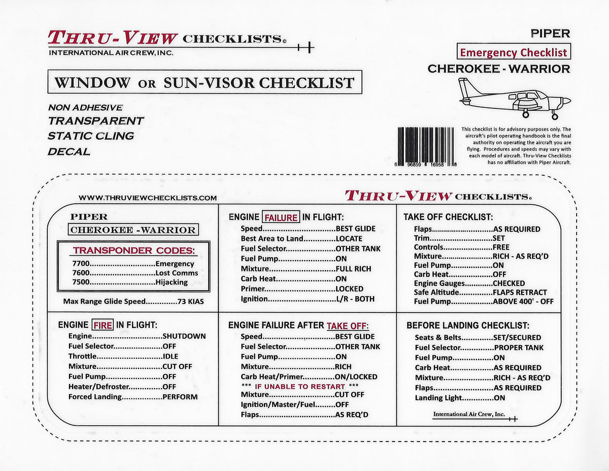Thru-View Emergency Checklist - Piper PA-28 Cherokee/Warrior