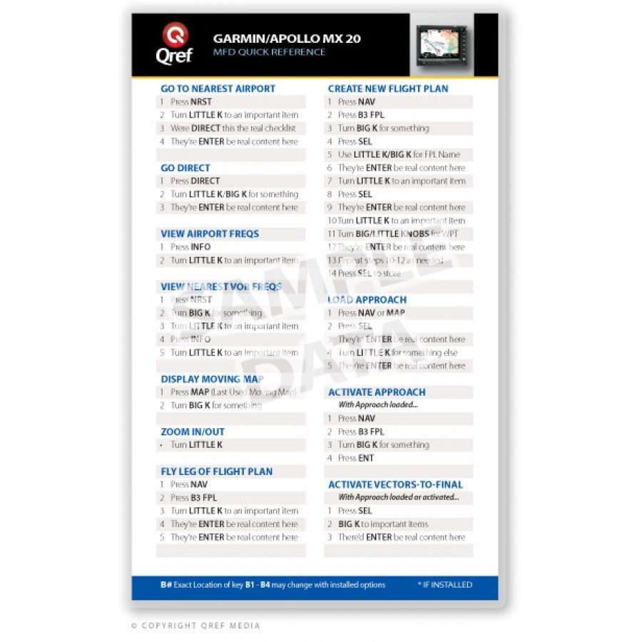QRef - Garmin MX 20 - Checklist Card
