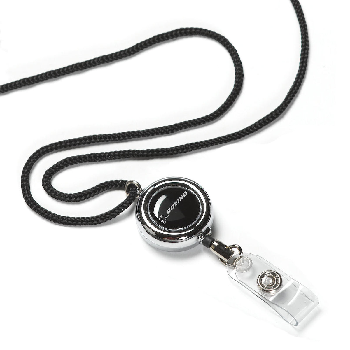 Boeing Chrome Breakaway Retractable Badge Lanyard