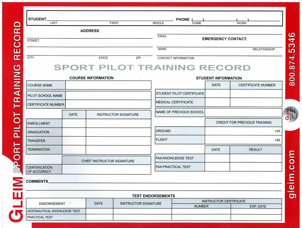Gleim Sport Pilot Training Record