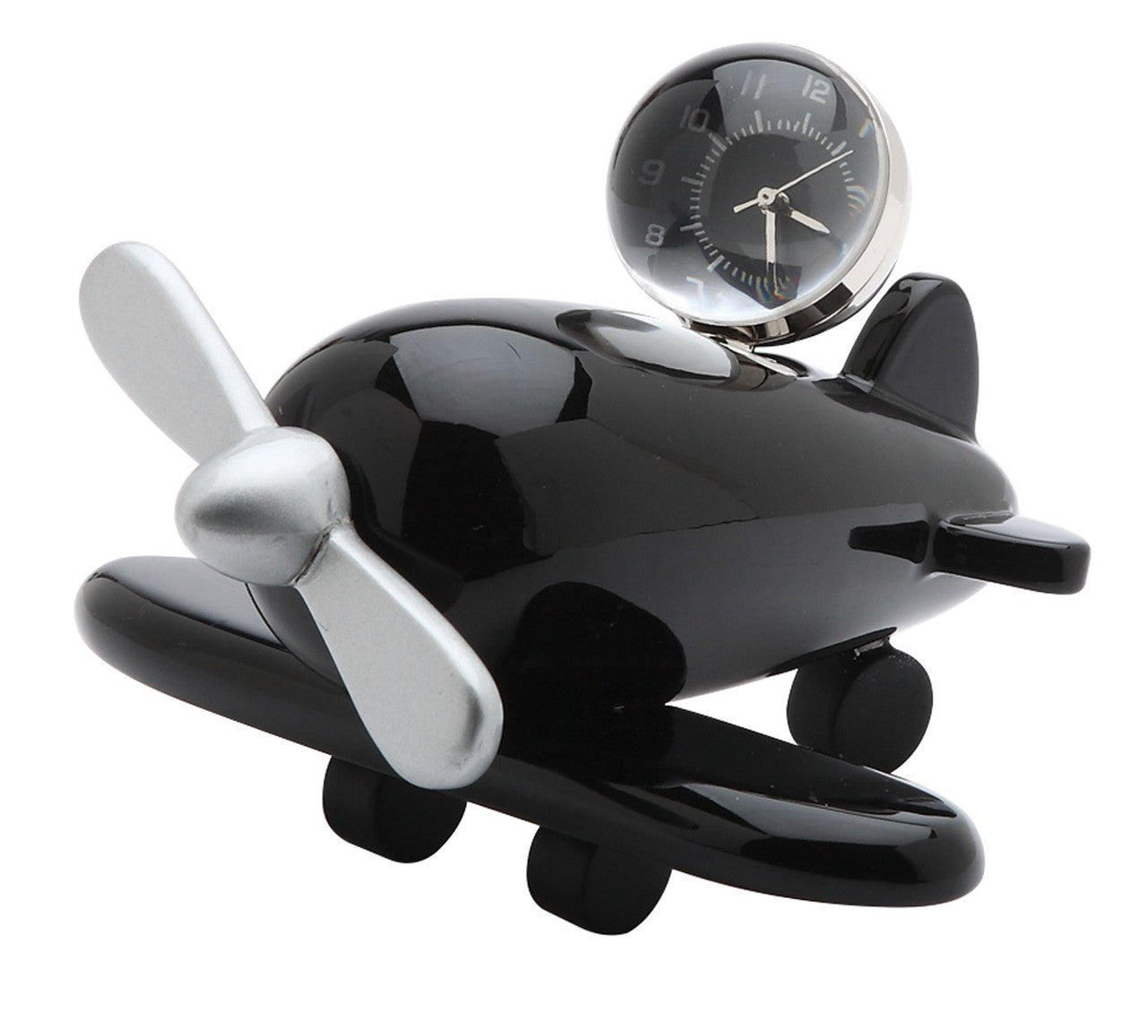 Wooden Propeller Plane Clock - Black