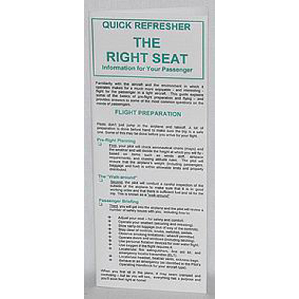 The Right Seat Quick Refresher Card