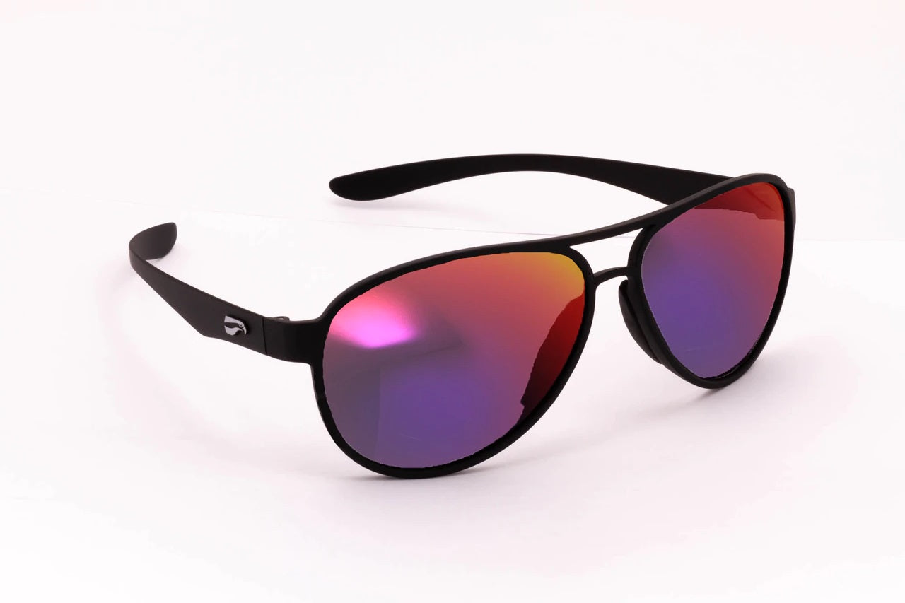 Flying Eyes Kestrel Aviator Sunglasses - Matte Black Frame - Mirrored Sunset Lens