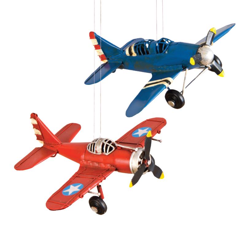 Single Prop Plane Ornaments - Pack of 2 - Red & Blue