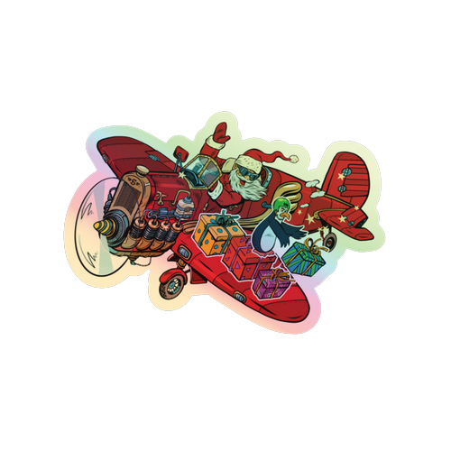 Santa Pilot Holographic Christmas Sticker