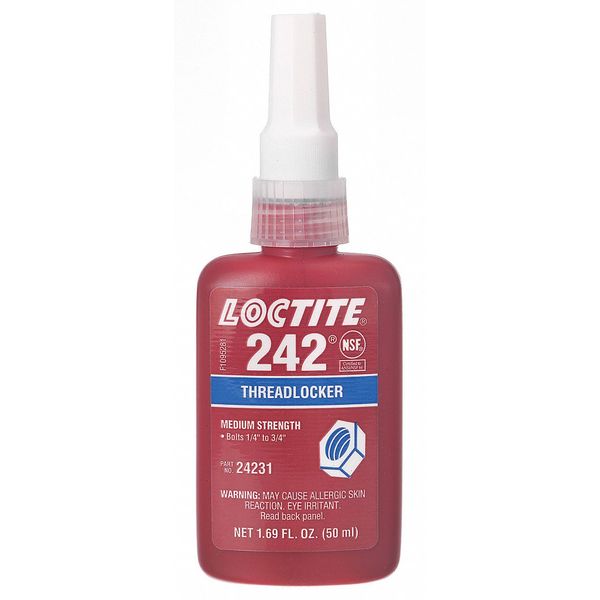 Threadlocker, LOCTITE 242, Blue, Medium Strength, Liquid, 50 mL Bottle