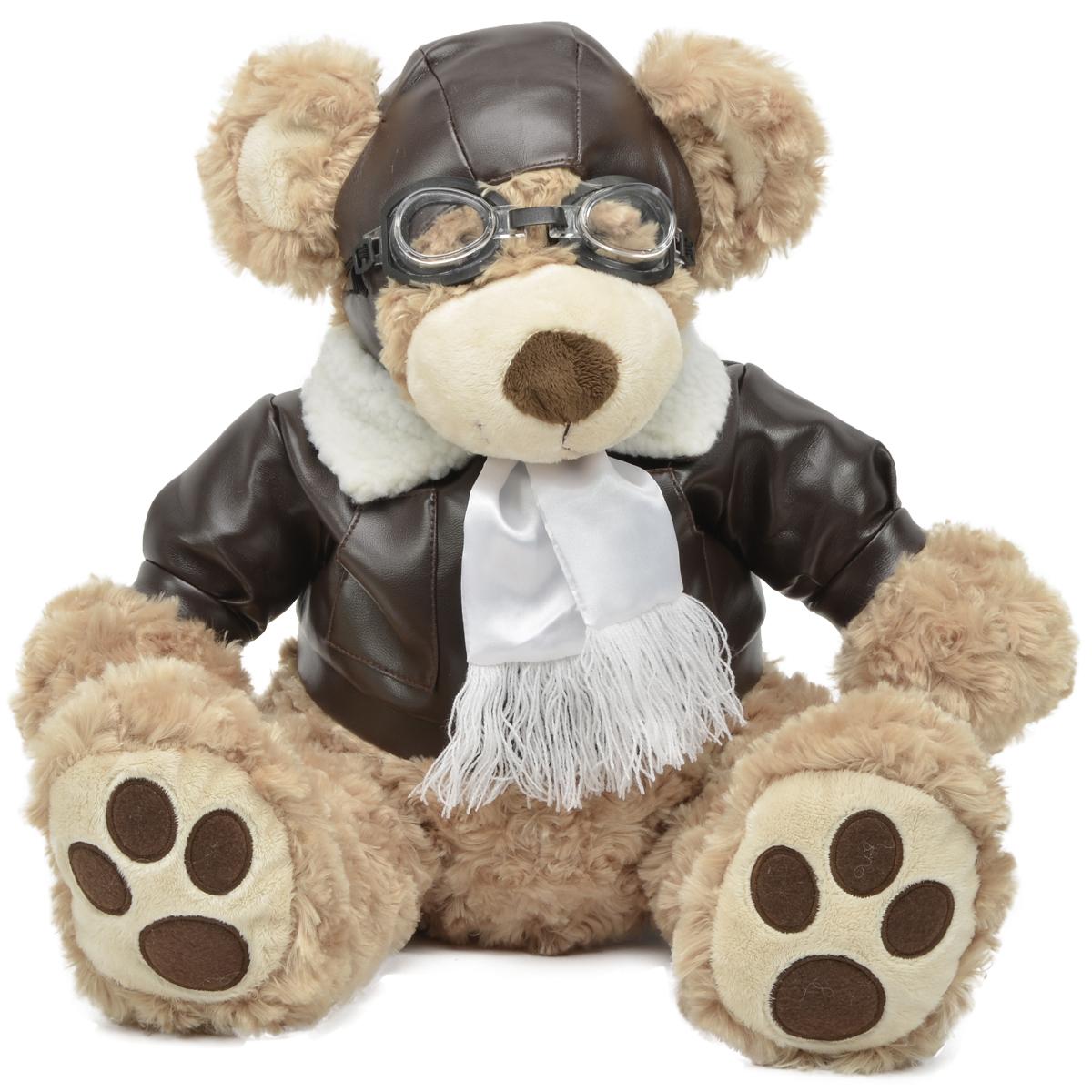 FLUFFY BEIGE PILOT BEAR, 20" PLUSH TOY