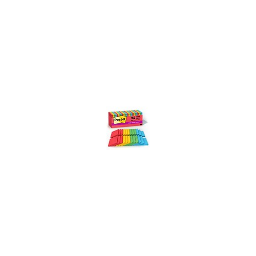 Post-it Super Sticky Notes, 3" x 3", Playful Primaries Collection, 70 Sheet/Pad 24 pack