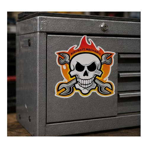 Aircraft Mechanic Skull - Sticker