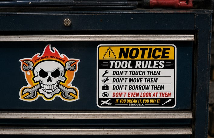 Aircraft Mechanic Skull - Sticker