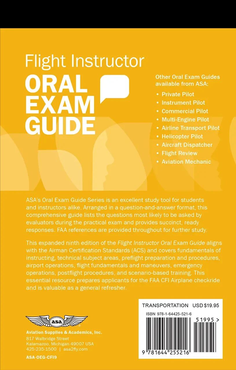 Flight Instructor Oral Exam Guide, Ninth Edition | ASA CFI Airplane Checkride Prep | ASA-OEG-CFI9