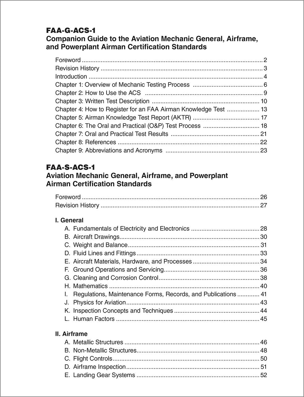 ASA Mechanic Airman Certification Standards for General, Airframe and Powerplant, ACS-1 (Softcover) | ASA-ACS-1