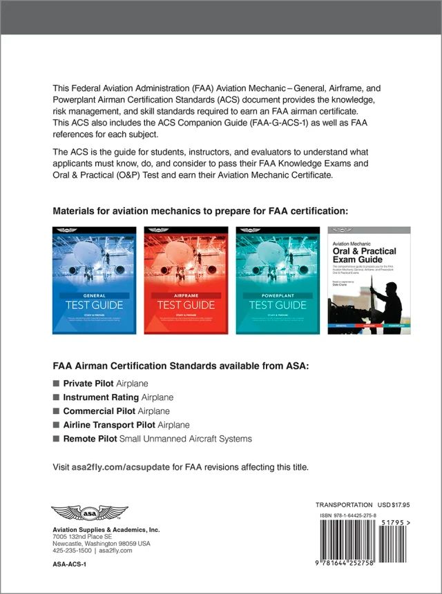 ASA Mechanic Airman Certification Standards for General, Airframe and Powerplant, ACS-1 (Softcover) | ASA-ACS-1