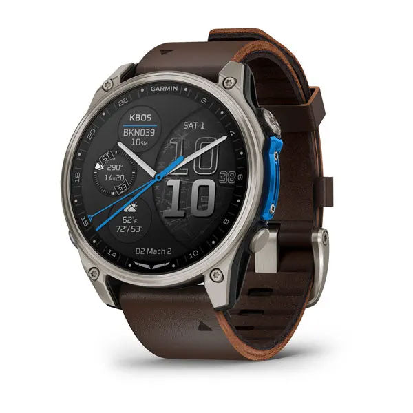 Garmin D2 Mach 2 Aviator Smartwatch | 47 mm Titanium with Oxford Brown Leather Band
