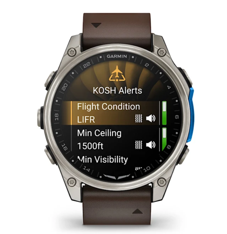 Garmin D2 Mach 2 Aviator Smartwatch | 47 mm Titanium with Oxford Brown Leather Band
