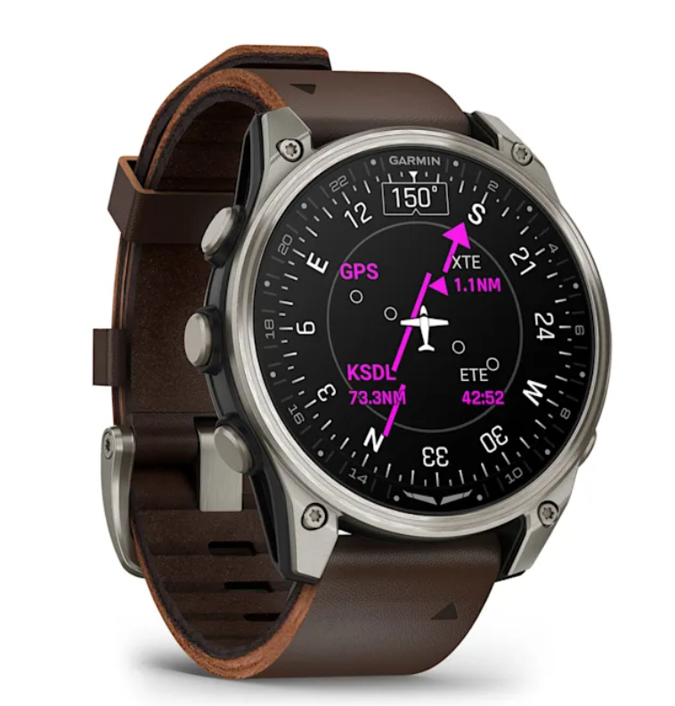 Garmin D2 Mach 2 Aviator Smartwatch | 47 mm Titanium with Oxford Brown Leather Band