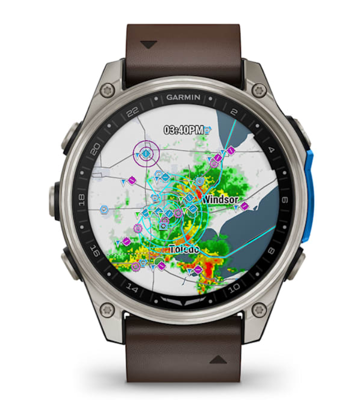 Garmin D2 Mach 2 Aviator Smartwatch | 47 mm Titanium with Oxford Brown Leather Band