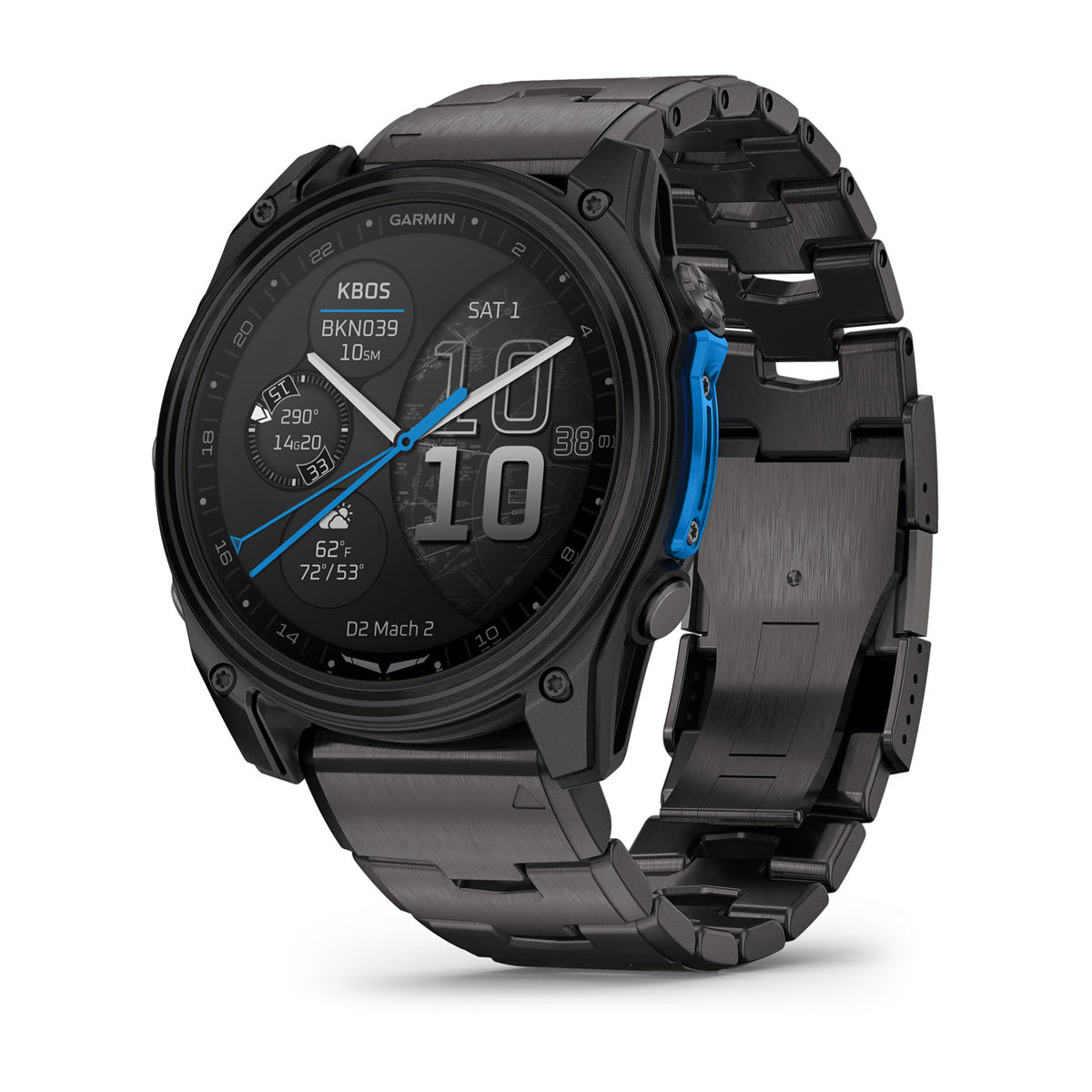 Garmin D2 Mach 2 Aviator Smartwatch | 51 mm Carbon Gray DLC Titanium with Vented Titanium Bracelet